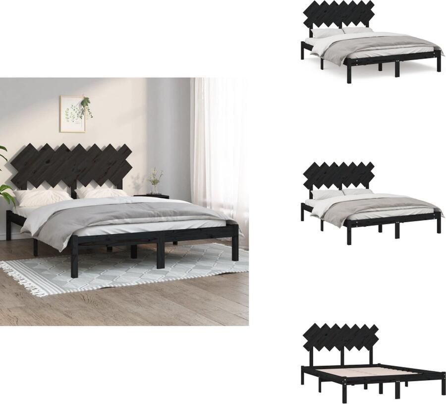 VidaXL Bedframe Bedframes Eenpersoonsbed Bed Bedframe massief grenenhout zwart 140x200 cm - Foto 2