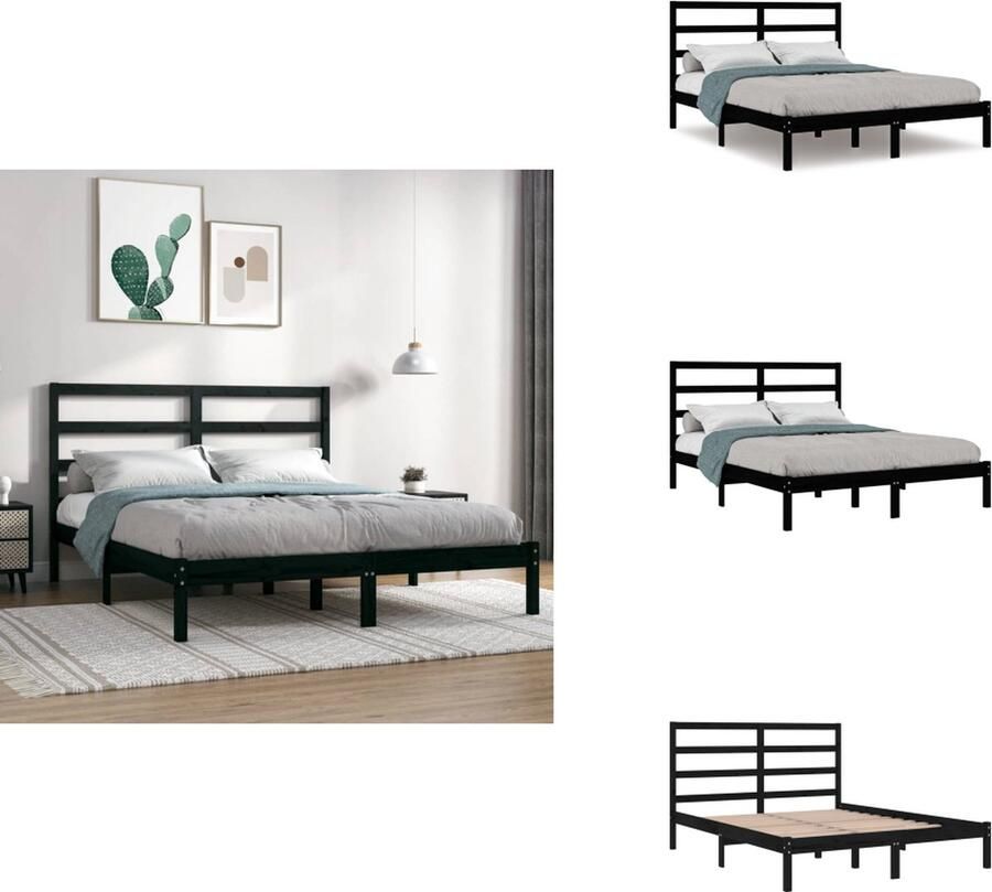 VidaXL Bedframe Bedframes Bed Bedbodem Bedframe massief hout zwart 150x200 cm 5FT King Size