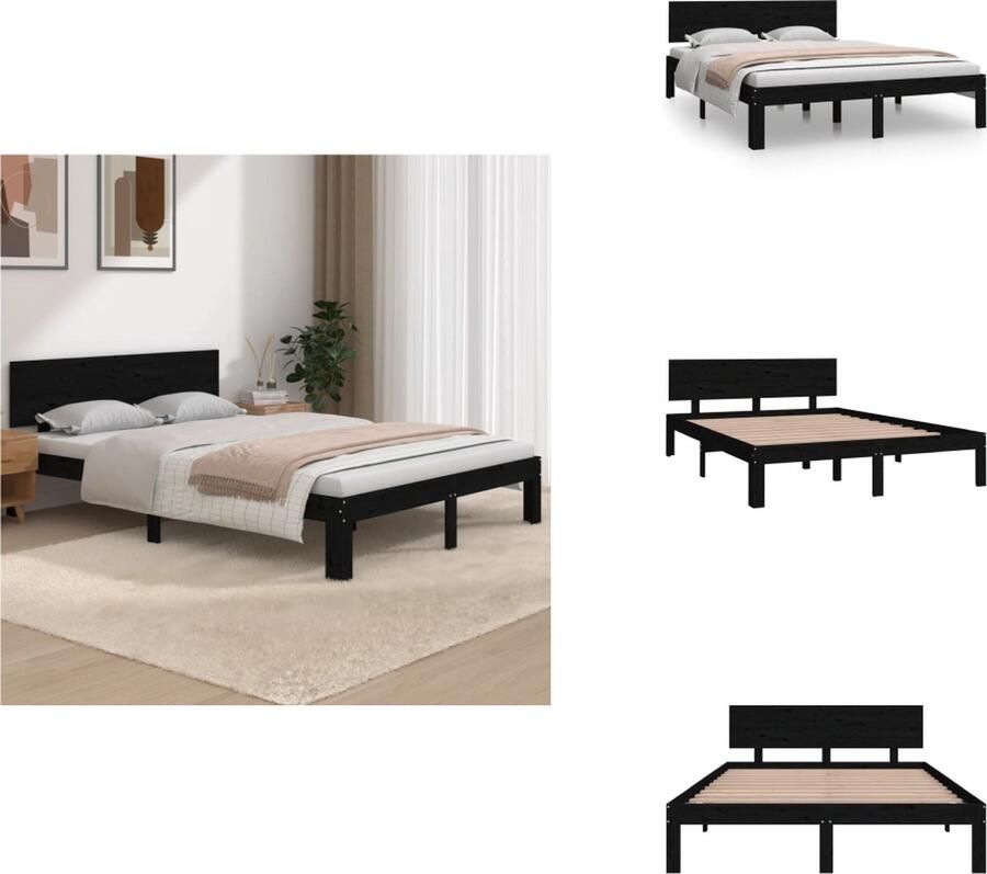 VidaXL Bedframe Bedframes Bed Bedbodem Bedframe massief hout zwart 150x200 cm 5FT King Size