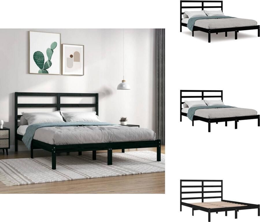 VidaXL Bedframe Bedframes Bed Bedbodem Bedframe massief hout zwart 150x200 cm 5FT King Size - Foto 2