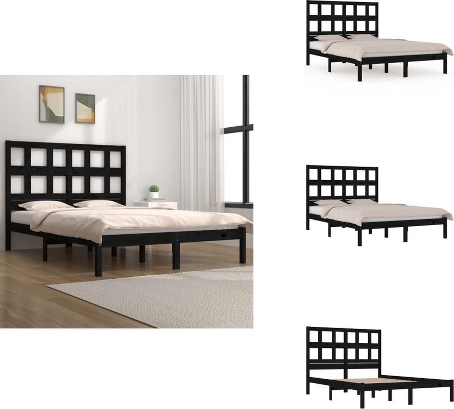 VidaXL Houten Bedframe 205.5 x 185.5 x 28 cm Massief Grenenhout Stabiele Lattenbodem Zwart Bed
