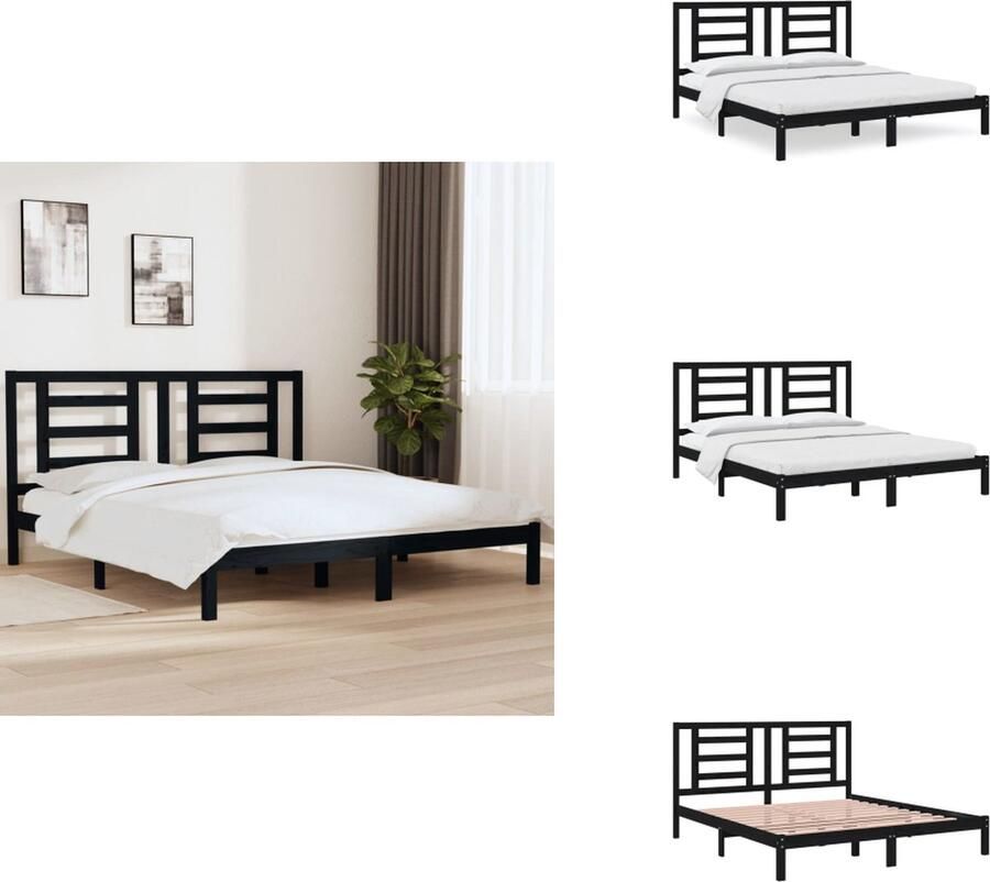 VidaXL Bedframe Bedframes Bed Bedbodem Bedframe massief hout zwart 180x200 cm