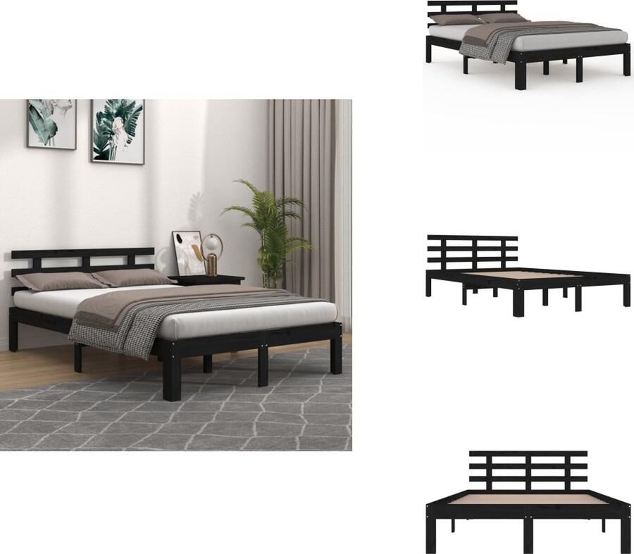 VidaXL Bedframe Grenenhout Zwart 205.5 x 203.5 x 69.5 cm Geschikt voor 200 x 200 cm Matras Bed