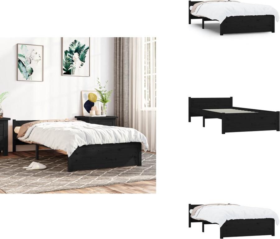 VidaXL Houten Bedframe Eenpersoonsbed Hoogwaardig massief grenenhout Stabiel frame Stevige lattenbodem Geschikt voor 75 x 190 cm matras Zwart Montage vereist Bed - Foto 11