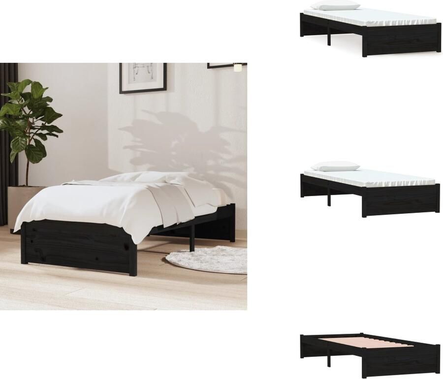 VidaXL Houten Bedframe Eenpersoonsbed Hoogwaardig massief grenenhout Stabiel frame Stevige lattenbodem Geschikt voor 75 x 190 cm matras Zwart Montage vereist Bed - Foto 10
