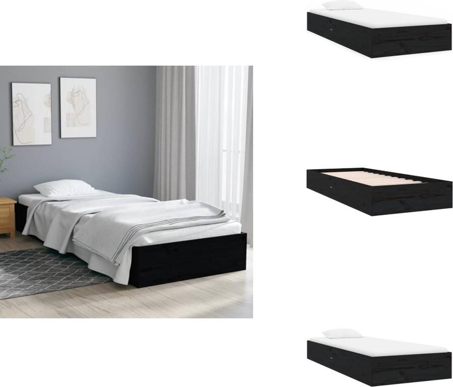 VidaXL Houten Bedframe Eenpersoonsbed Hoogwaardig massief grenenhout Stabiel frame Stevige lattenbodem Geschikt voor 75 x 190 cm matras Zwart Montage vereist Bed - Foto 9