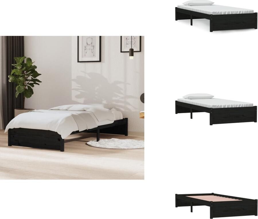 VidaXL Houten Bedframe Eenpersoons 195.5 x 95.5 x 31 cm Zwart Massief Grenenhout Stevige Lattenbodem Bed