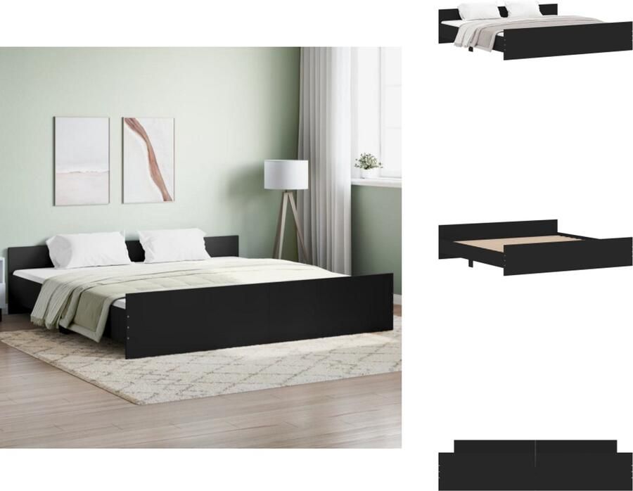 VidaXL Bedframe Bedframes Bed Bedbodem Bedframe met hoofd- en voeteneinde zwart 180x200 cm