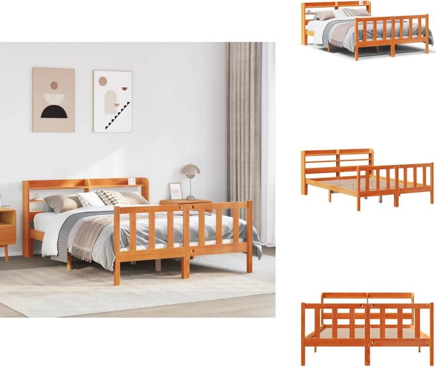 VidaXL Bedframe Bedframes Bed Bedbodem Bedframe met hoofdbord grenenhout wasbruin 140x200 cm - Foto 2