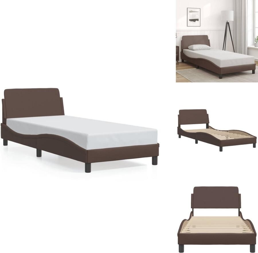 VidaXL Bedframe Bedframes Bed Bedbodem Bedframe met hoofdbord kunstleer bruin 90x190 cm