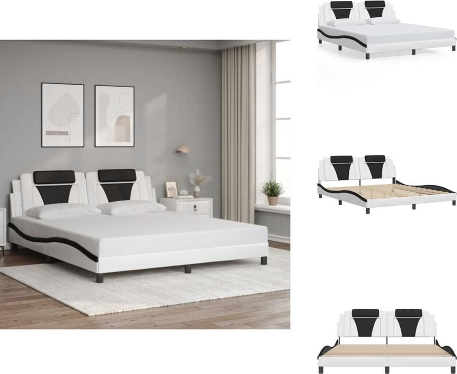 VidaXL Bedframe Bedframes Bed Bedbodem Bedframe met hoofdbord kunstleer wit en zwart 180x200 cm