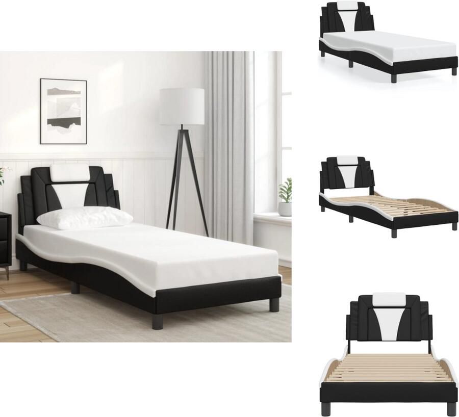 VidaXL Bedframe Bedframes Bed Bedbodem Bedframe met hoofdbord kunstleer zwart en wit 90x190 cm