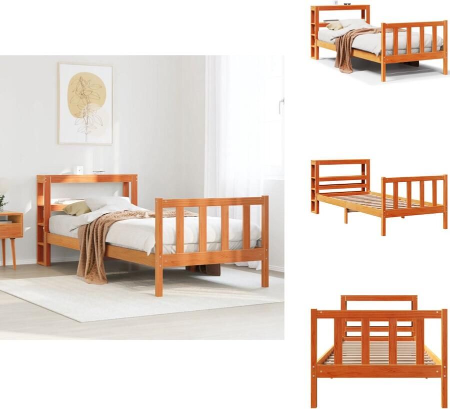 VidaXL Bedframe Bedframes Bed Bedbodem Bedframe met hoofdbord massief grenenhout wasbruin 100x200 cm