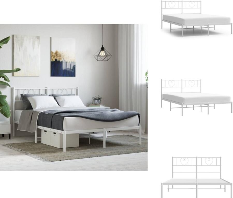 VidaXL Bedframe Bedframes Bed Bedbodem Bedframe met hoofdbord metaal wit 120x200 cm - Foto 2