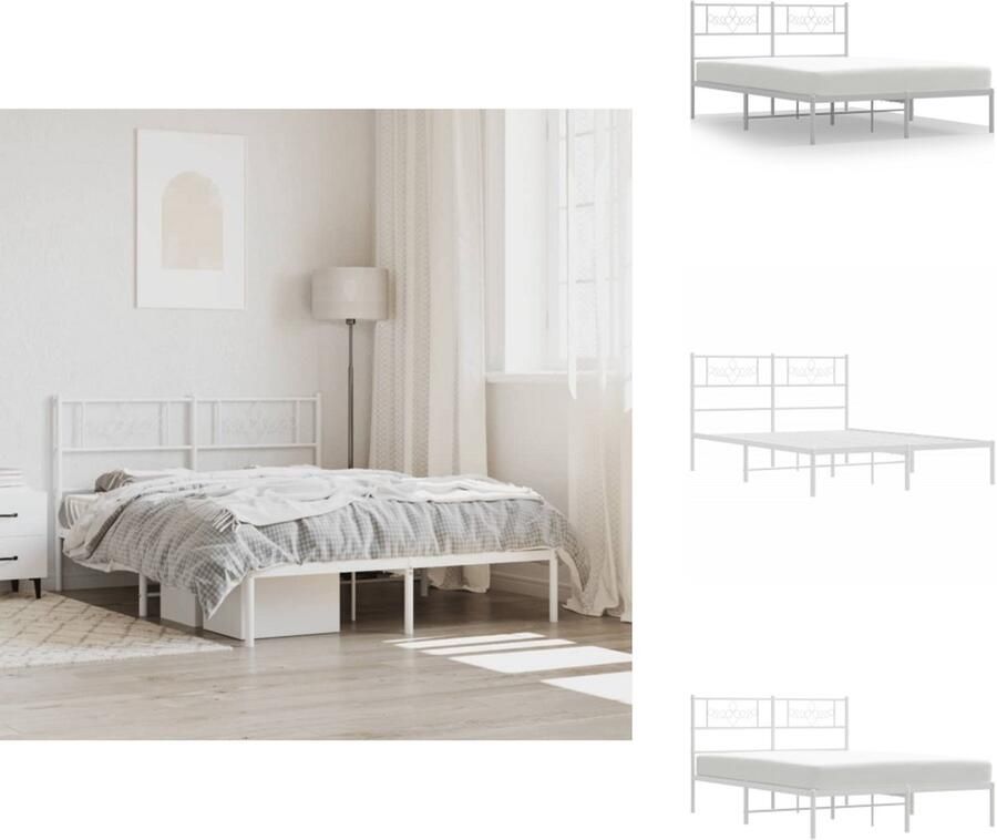 VidaXL Bedframe Bedframes Bed Bedbodem Bedframe met hoofdbord metaal wit 120x200 cm