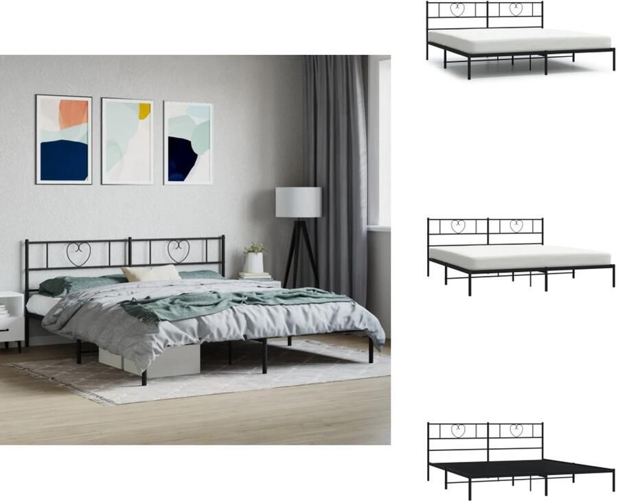 VidaXL Bedframe Bedframes Bed Bedbodem Bedframe met hoofdbord metaal zwart 180x200 cm