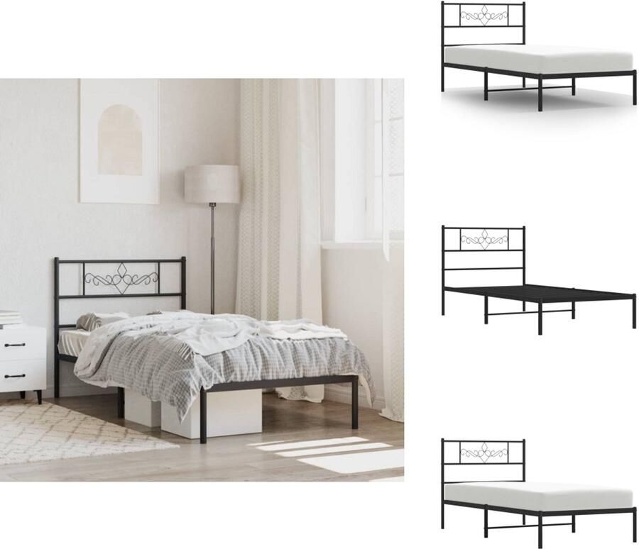 VidaXL Bedframe Bedframes Bed Bedbodem Bedframe met hoofdbord metaal zwart 90x190 cm