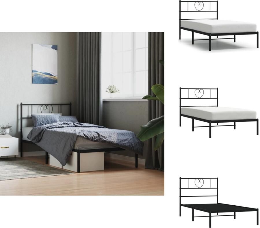 VidaXL Bedframe Bedframes Bed Bedbodem Bedframe met hoofdbord metaal zwart 90x200 cm
