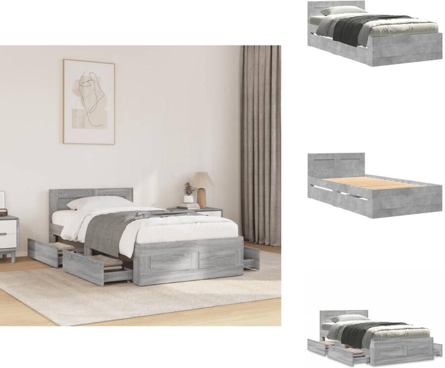 VidaXL Bedframe Bedframes Bed Bedbodem Bedframe met hoofdeinde bewerkt hout betongrijs 90x190 cm