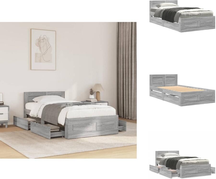 VidaXL Bedframe Bedframes Bed Bedbodem Bedframe met hoofdeinde bewerkt hout grijs sonoma 90x200 cm