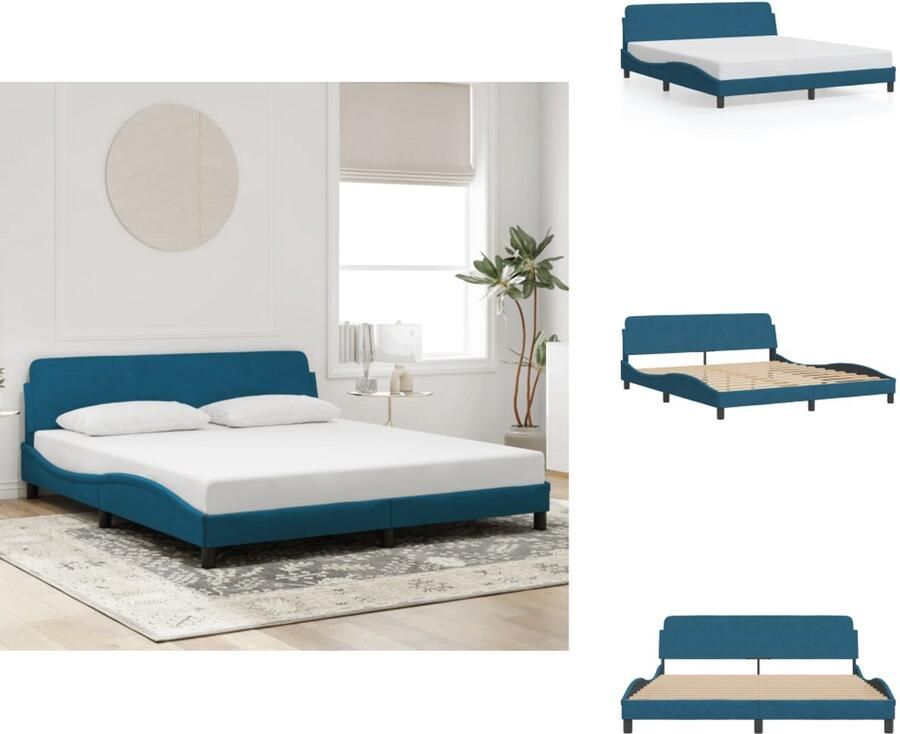 VidaXL Bedframe Bedframes Bed Bedbodem Bedframe met hoofdeinde fluweel blauw 180x200 cm