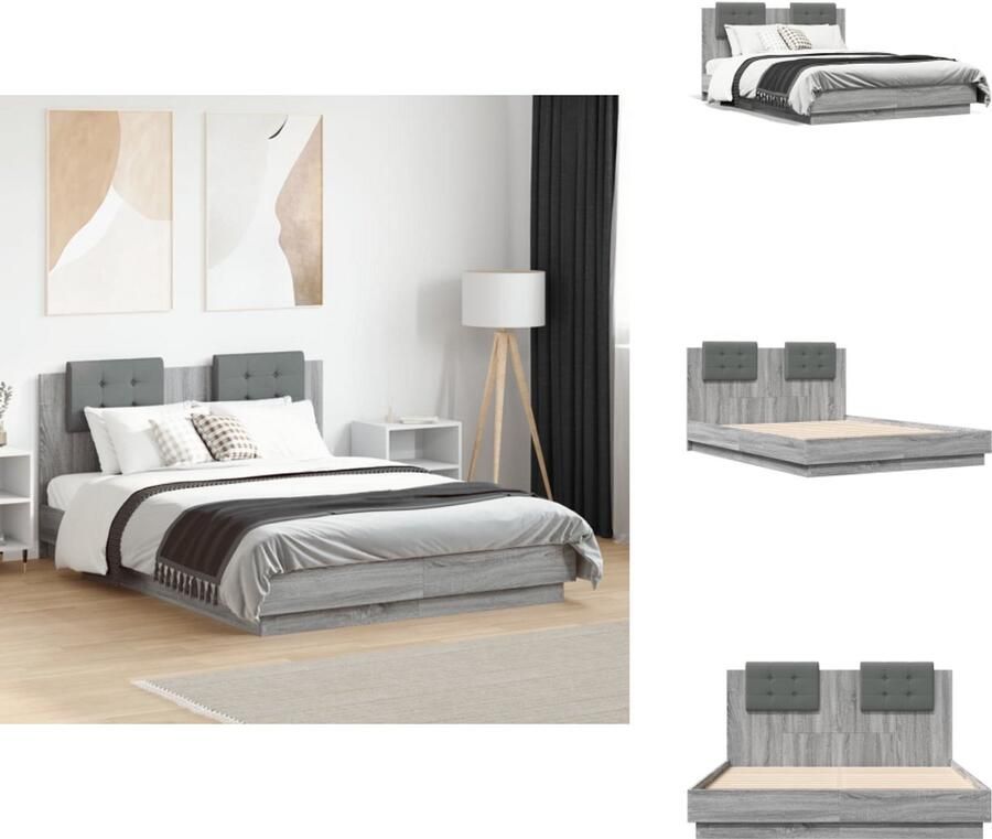 VidaXL Bedframe Bedframes Bed Bedbodem Bedframe met hoofdeinde grijs sonoma eiken 135x190 cm