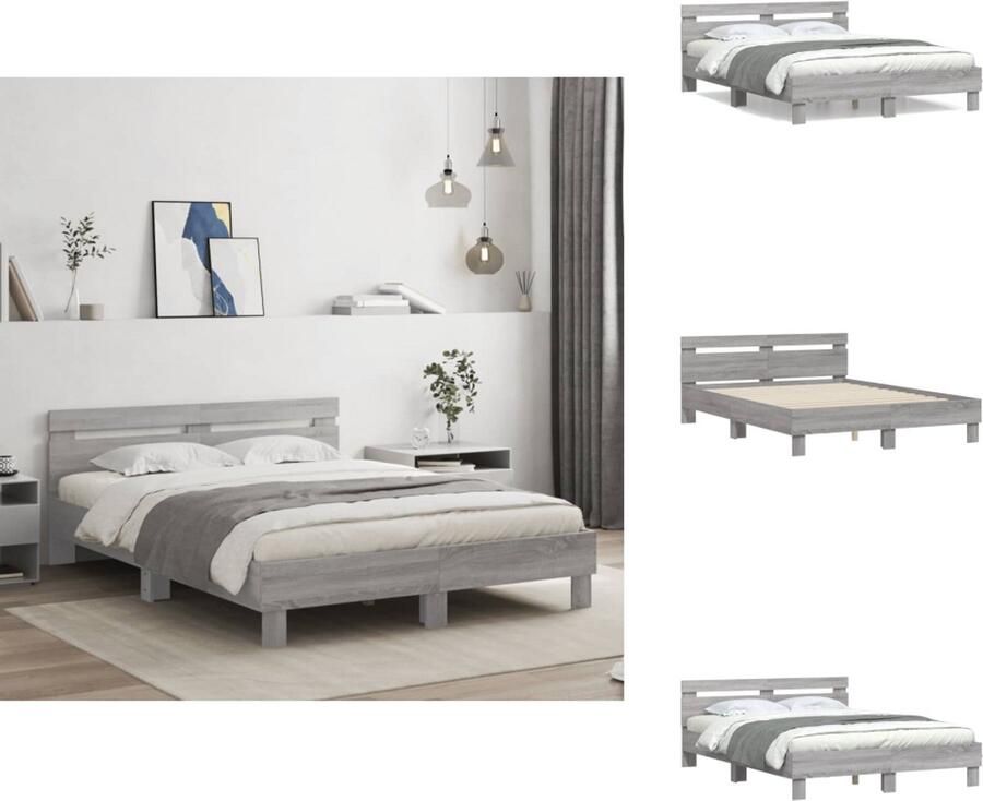 VidaXL Bedframe Bedframes Bed Bedbodem Bedframe met hoofdeinde grijs sonoma eiken 150x200 cm