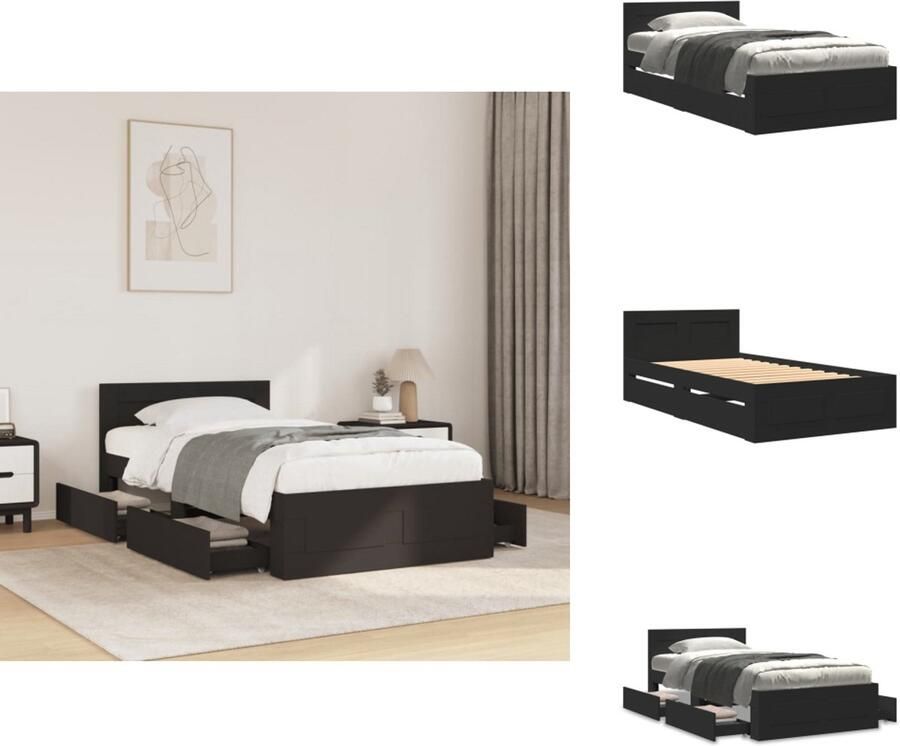 VidaXL Bedframe Bedframes Bed Bedbodem Bedframe met hoofdeinde zonder matras 90x200 cm zwart