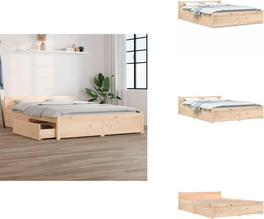 VidaXL Houten Bedframe Klassiek Ontwerp Opbergfunctie 160 x 200 cm Massief Grenenhout Bed