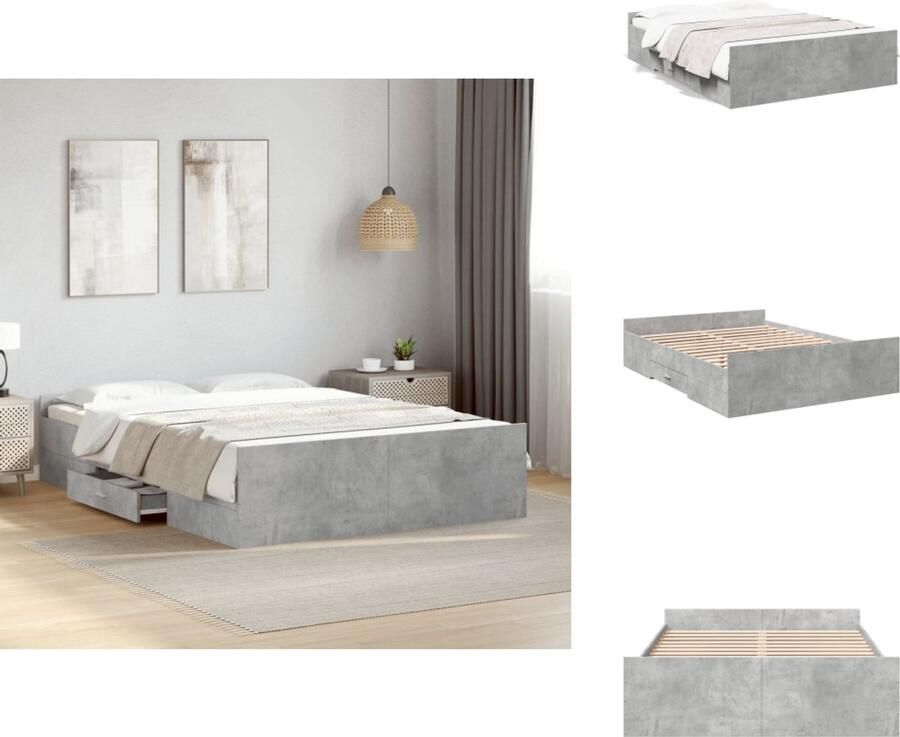 VidaXL Bedframe Bedframes Bed Bedbodem Bedframe met lades bewerkt hout betongrijs 120x190 cm