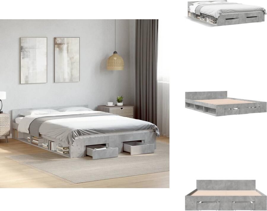 VidaXL Bedframe Bedframes Bed Bedbodem Bedframe met lades bewerkt hout betongrijs 120x200 cm