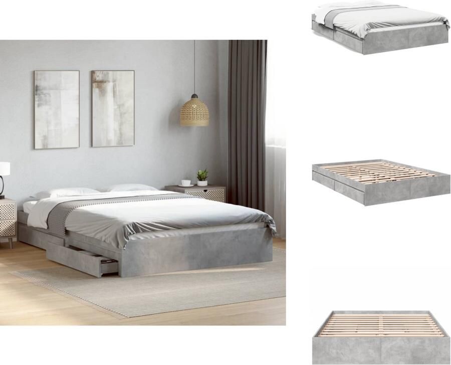 VidaXL Bedframe Bedframes Bed Bedbodem Bedframe met lades bewerkt hout betongrijs 160x200 cm