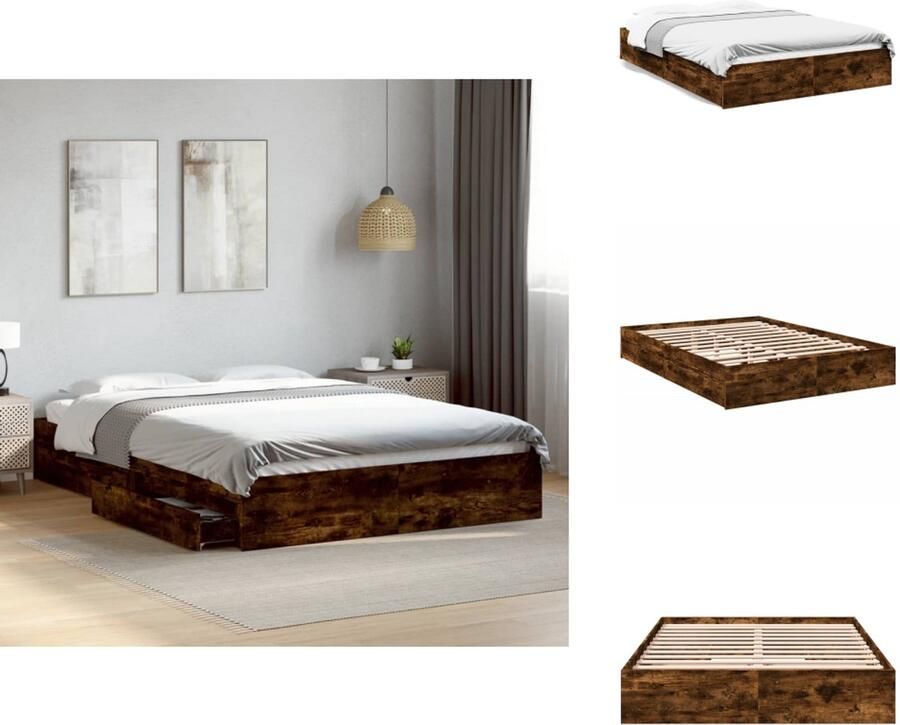VidaXL Bedframe Bedframes Bed Bedbodem Bedframe met lades bewerkt hout gerookt eikenkleurig 160x200 cm