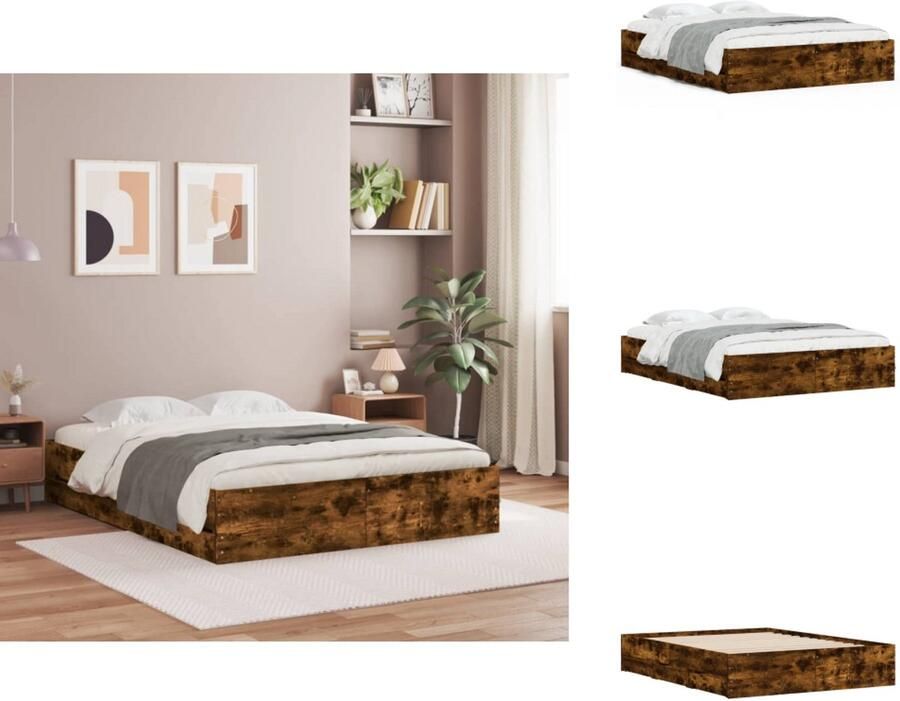 VidaXL Bedframe Bedframes Bed Bedbodem Bedframe met lades bewerkt hout gerookt eikenkleurig 140x200 cm