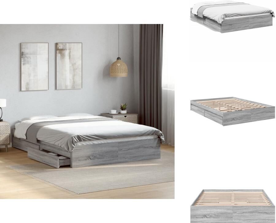 VidaXL Bedframe Bedframes Bed Bedbodem Bedframe met lades bewerkt hout grijs sonoma eiken 140x190 cm