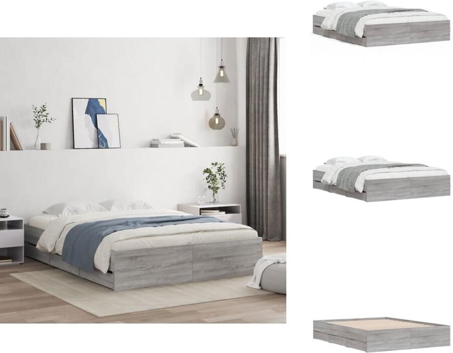VidaXL Bedframe Bedframes Bed Bedbodem Bedframe met lades bewerkt hout grijs sonoma eiken 150x200 cm - Foto 2