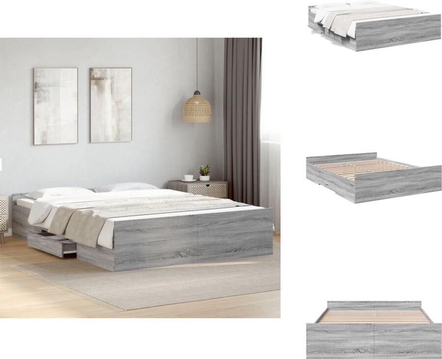 VidaXL Bedframe Bedframes Bed Bedbodem Bedframe met lades bewerkt hout grijs sonoma eiken 150x200 cm