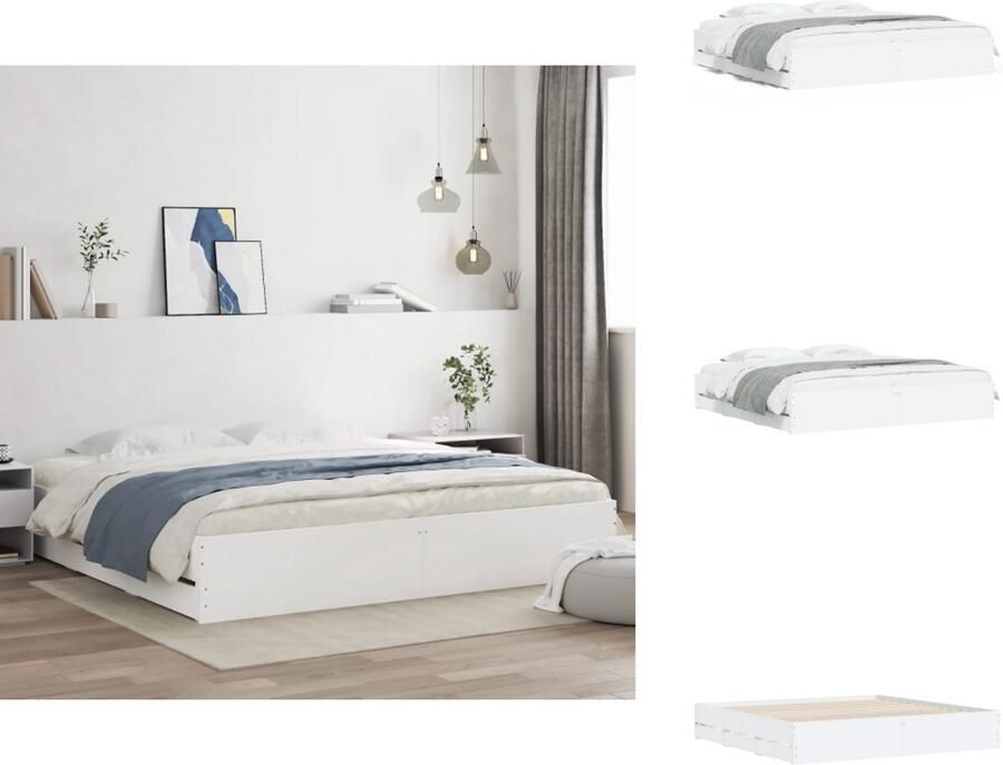 VidaXL Bedframe Bedframes Bed Bedbodem Bedframe met lades bewerkt hout wit 160x200 cm