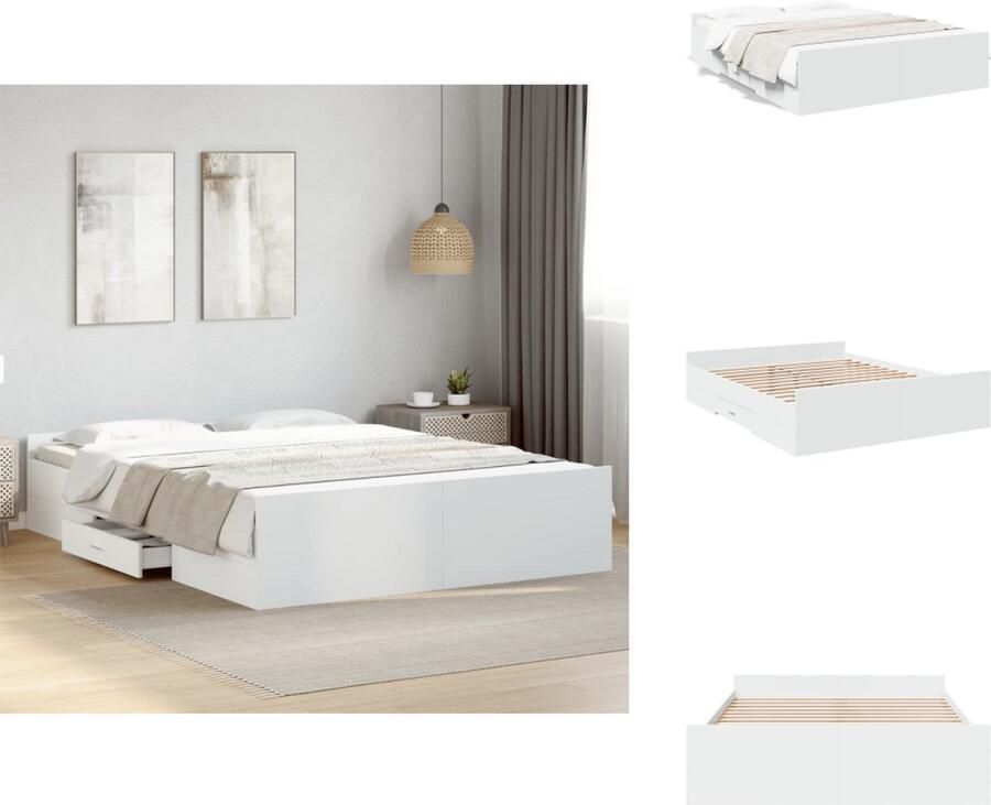 VidaXL Bedframe Bedframes Bed Bedbodem Bedframe met lades bewerkt hout wit 160x200 cm - Foto 2