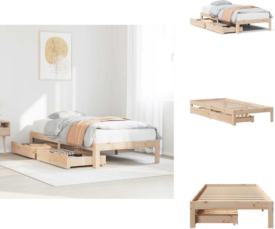 VidaXL Bedframe Bedframes Bed Bedbodem Bedframe met lades massief grenenhout 75x190 cm