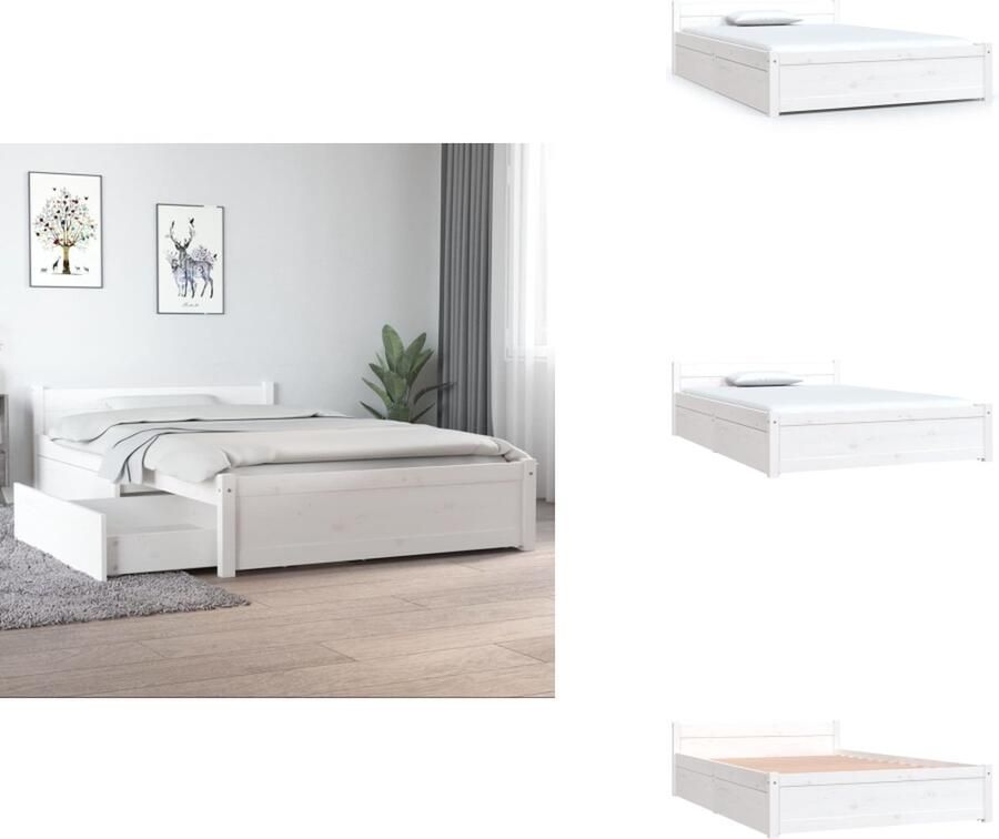 VidaXL Bedframe Bedframes Bed Bedbodem Bedframe met lades wit 120x190 cm