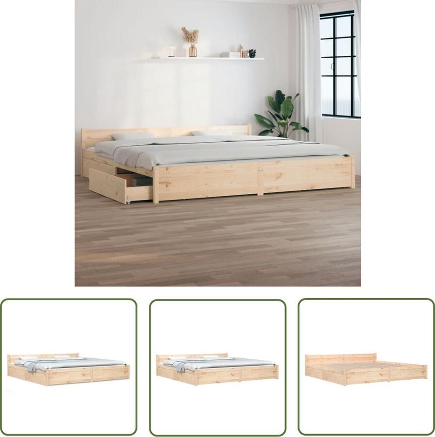 VidaXL Bedframe Bedframes Bed Bedbodem Bedframe met lades wit 180x200 cm Super King Size
