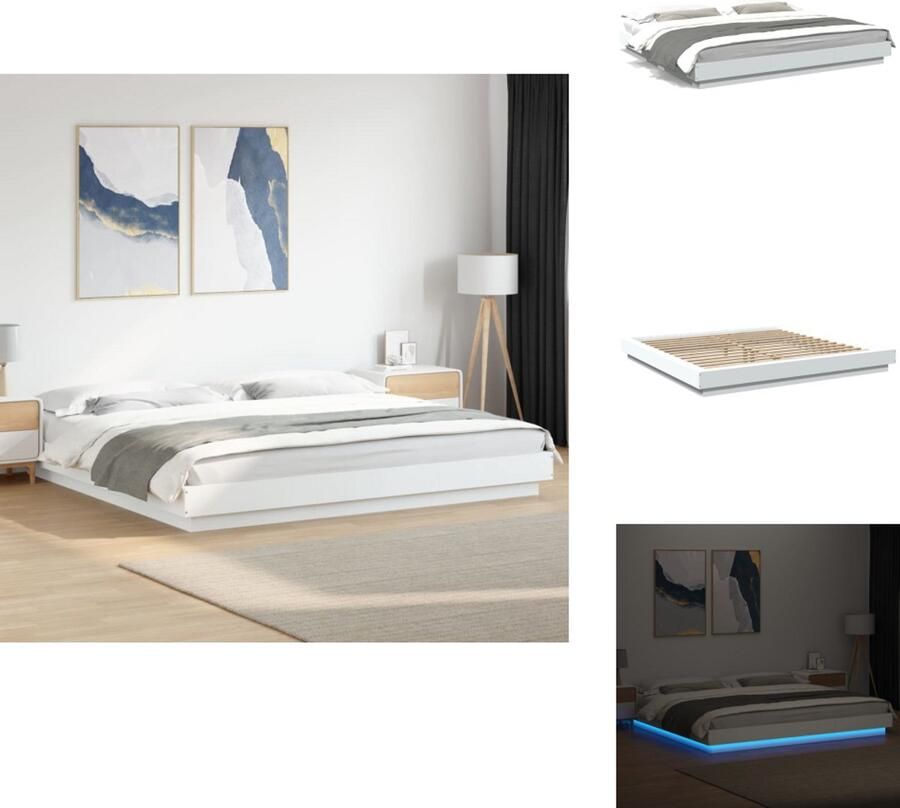 VidaXL Bedframe Bedframes Bed Bedbodem Bedframe met LED-verlichting bewerkt hout wit 180x200 cm