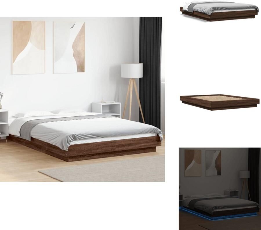 VidaXL Bedframe Bedframes Bed Bedbodem Bedframe met LED-verlichting bruin eikenkleurig 120x190 cm