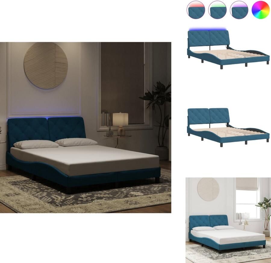 VidaXL Bedframe Bedframes Bed Bedbodem Bedframe met LED-verlichting fluweel blauw 120x200 cm