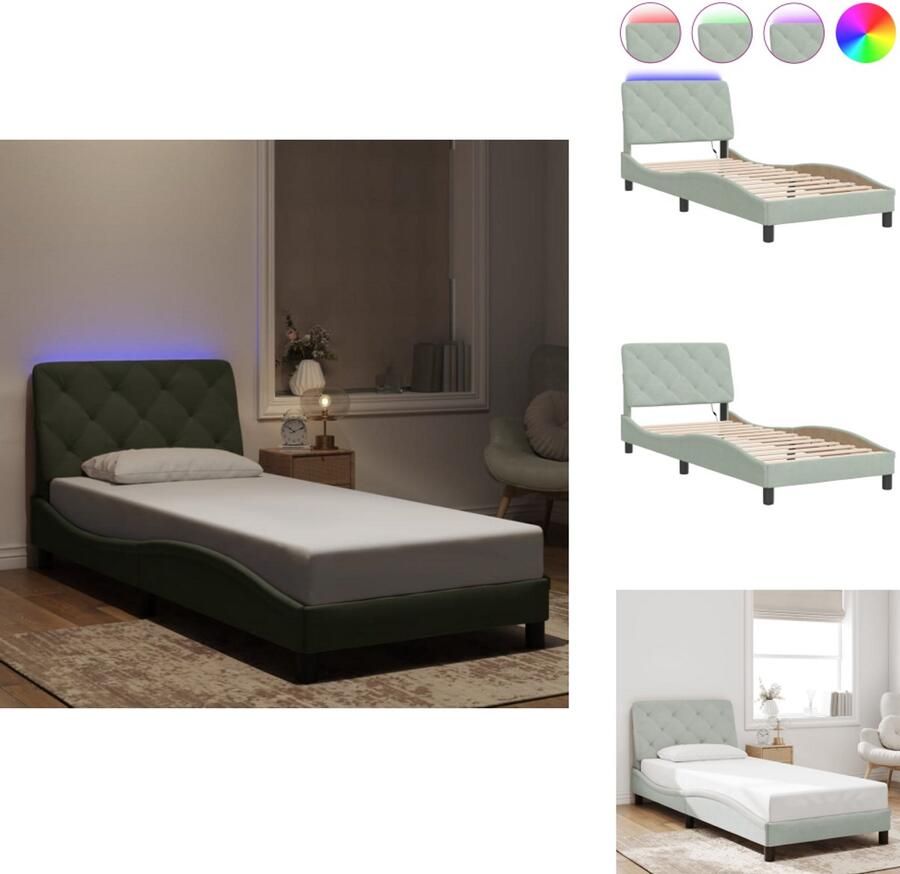 VidaXL Bedframe Bedframes Bed Bedbodem Bedframe met LED-verlichting fluweel lichtgrijs 90x190 cm