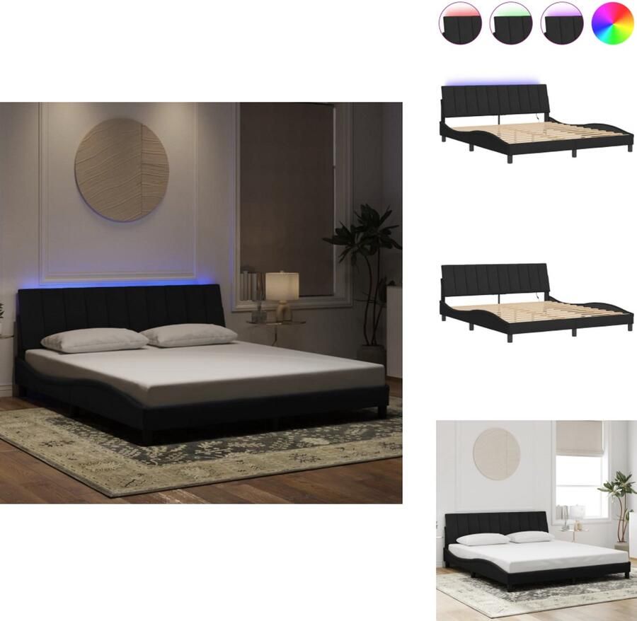VidaXL Bedframe Bedframes Bed Bedbodem Bedframe met LED-verlichting fluweel zwart 180x200 cm