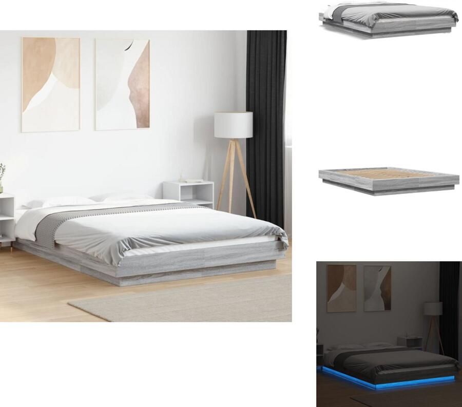 VidaXL Bedframe Bedframes Bed Bedbodem Bedframe met LED-verlichting grijs sonoma eiken 140x200 cm