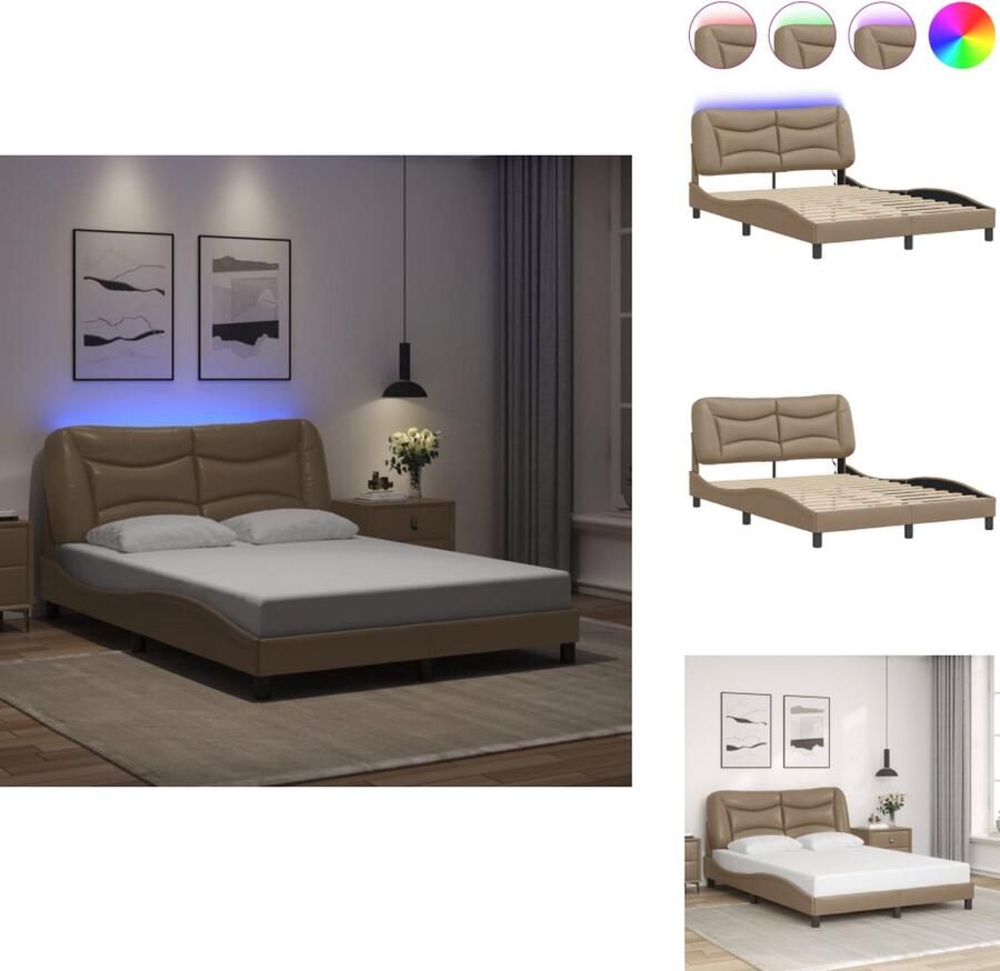 VidaXL Bedframe Bedframes Bed Bedbodem Bedframe met LED-verlichting kunstleer cappuccino 120x200 cm