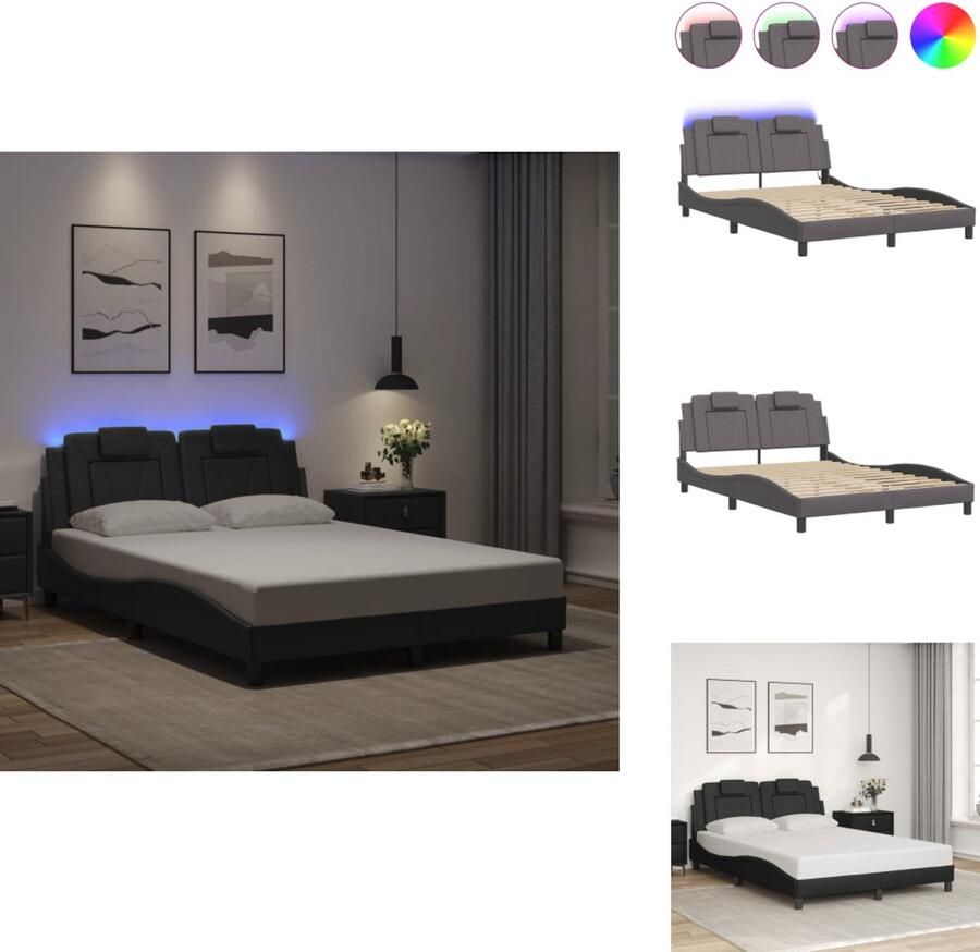 VidaXL Bedframe Bedframes Bed Bedbodem Bedframe met LED-verlichting kunstleer grijs 120x200 cm